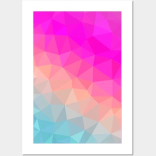 Dark Pink, Peach and Cyan Geometric Abstract Triangle Pattern Design Posters and Art